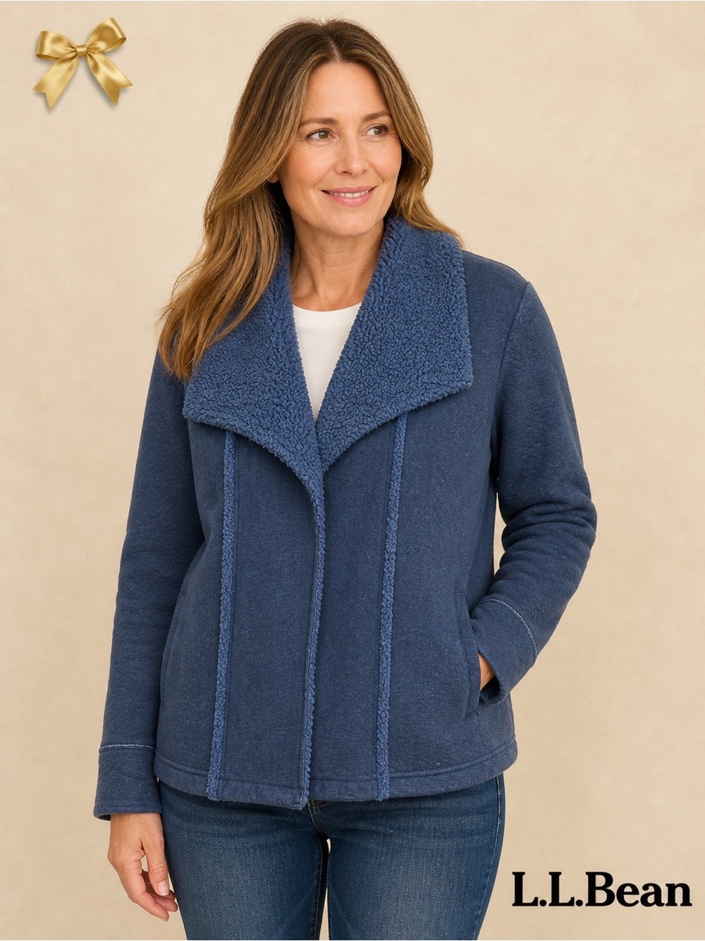 L.L.Bean Sherpa Collar Jacket Medium Blue Fleece Lined Coat